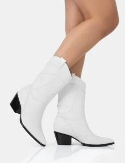 Howdy White Pu Pointed Toe Western Cowboy Block Ankle Boots 8 Howdy White Pu Pointed Toe Western Cowboy Block Ankle Boots -Chic Footwear Shop 771A1916