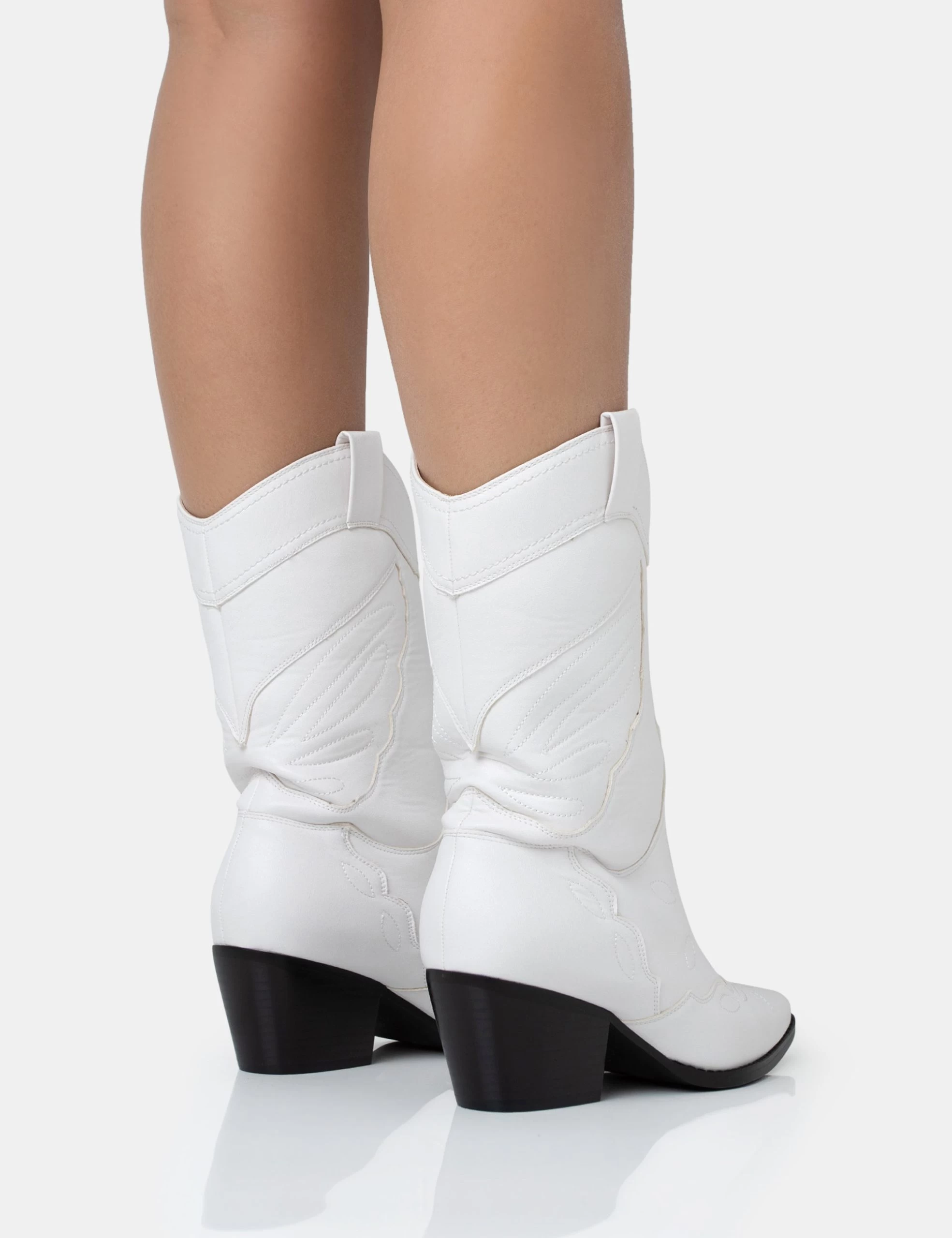 Howdy White Pu Pointed Toe Western Cowboy Block Ankle Boots 4 Howdy White Pu Pointed Toe Western Cowboy Block Ankle Boots - Image 2