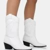 Howdy White Pu Pointed Toe Western Cowboy Block Ankle Boots -Chic Footwear Shop 771A1918copy