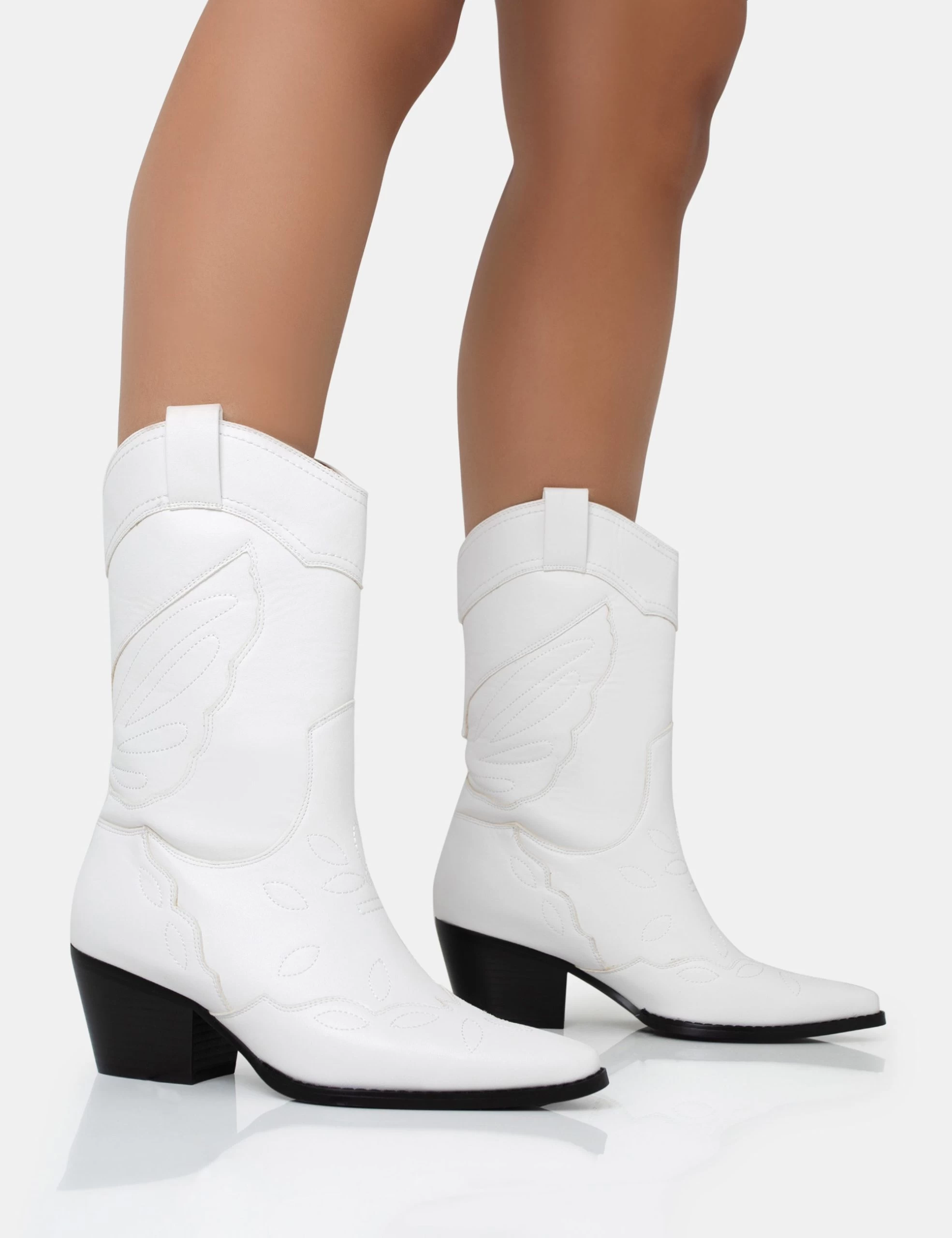 Howdy White Pu Pointed Toe Western Cowboy Block Ankle Boots 3 Howdy White Pu Pointed Toe Western Cowboy Block Ankle Boots