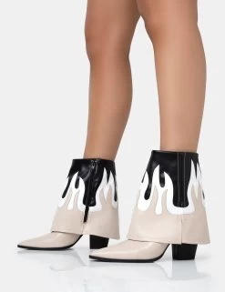 Jackson Black & Nude Flame Fold Over Pointed Toe Western Ankle Boots 8 Jackson Black & Nude Flame Fold Over Pointed Toe Western Ankle Boots -Chic Footwear Shop 771A1923copy