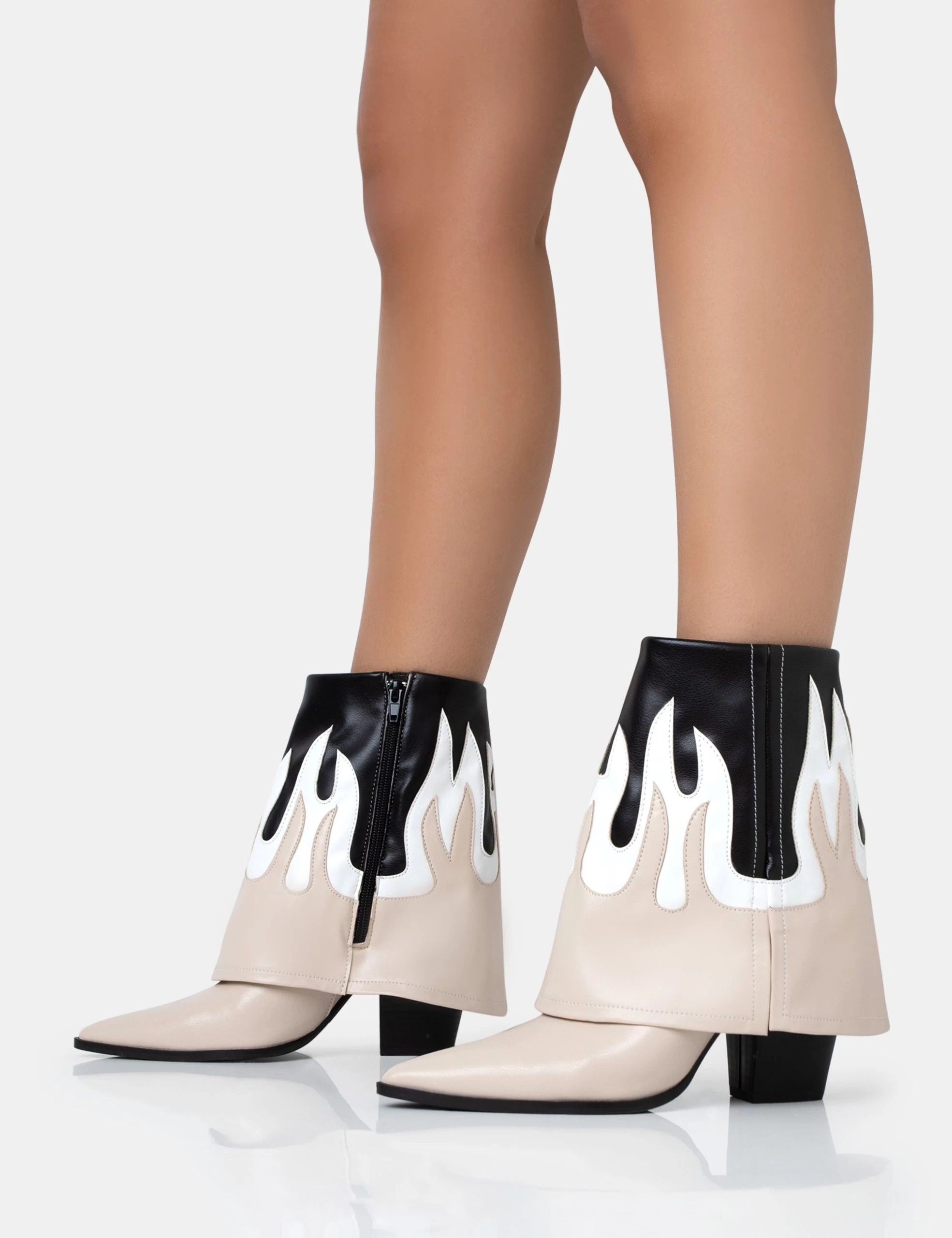 Jackson Black & Nude Flame Fold Over Pointed Toe Western Ankle Boots 5 Jackson Black & Nude Flame Fold Over Pointed Toe Western Ankle Boots - Image 3