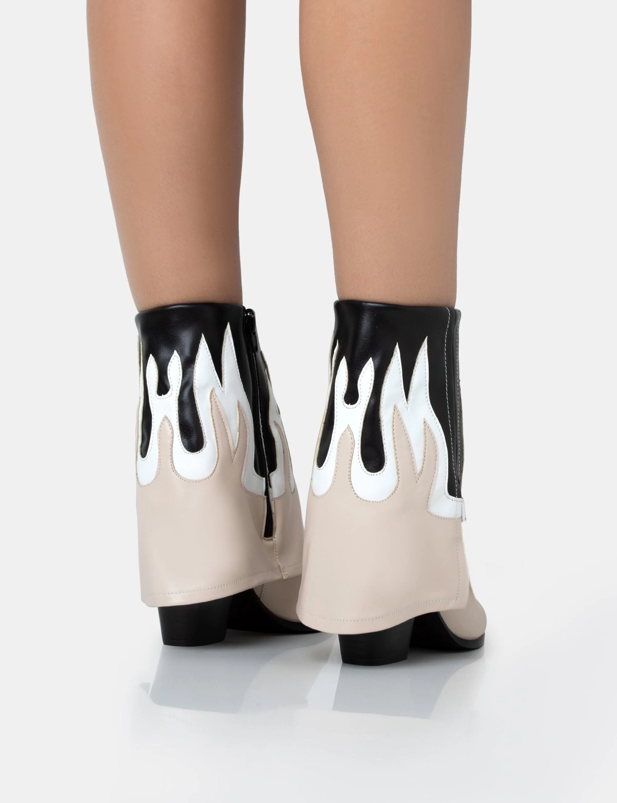 Jackson Black & Nude Flame Fold Over Pointed Toe Western Ankle Boots 6 Jackson Black & Nude Flame Fold Over Pointed Toe Western Ankle Boots - Image 4