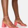 Dayla Coral PU Strappy Square Toe Block Mid Heel Sandals