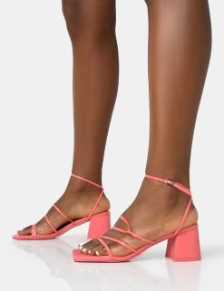 Dayla Coral PU Strappy Square Toe Block Mid Heel Sandals -Chic Footwear Shop 771A2008