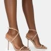 Amy Nude Strappy Barely There Square Toe Stiletto Heels -Chic Footwear Shop 771A2018