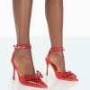 Girl Gang Red Perspex Diamante Wrap Around Pointed Court Heels -Chic Footwear Shop 771A2053