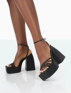 Amerie Black PU Chunky Square Toe Platform Block Heels -Chic Footwear Shop 771A2072