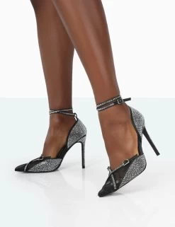 Glitch Black Diamante Mesh Pointed Toe Court Stiletto High Heel 8 Glitch Black Diamante Mesh Pointed Toe Court Stiletto High Heel -Chic Footwear Shop 771A2095