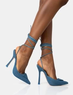 Vada Blue Denim Slingback Lace Up Pointed Court Stiletto Heels 8 Vada Blue Denim Slingback Lace Up Pointed Court Stiletto Heels -Chic Footwear Shop 771A2181