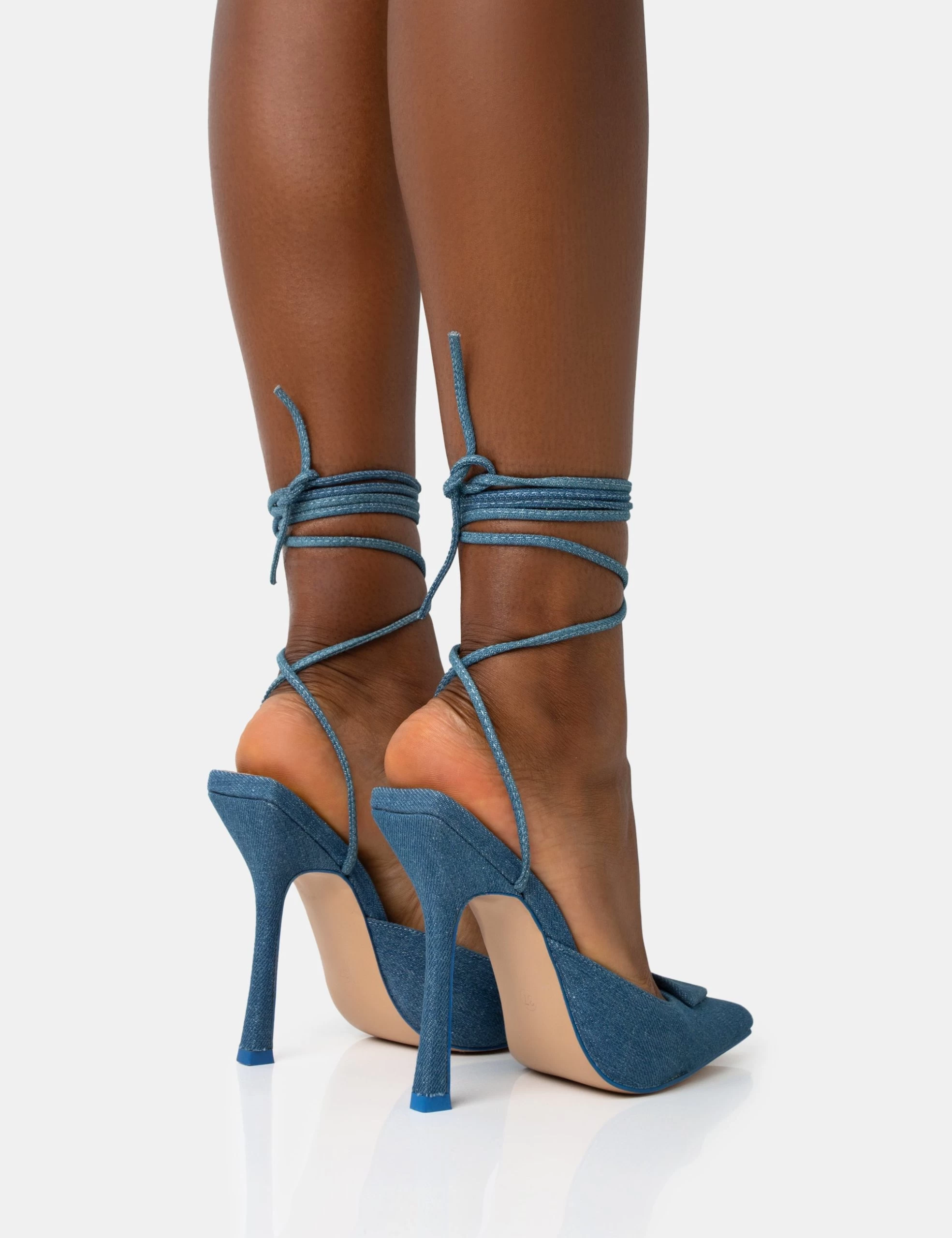 Vada Blue Denim Slingback Lace Up Pointed Court Stiletto Heels 4 Vada Blue Denim Slingback Lace Up Pointed Court Stiletto Heels - Image 2