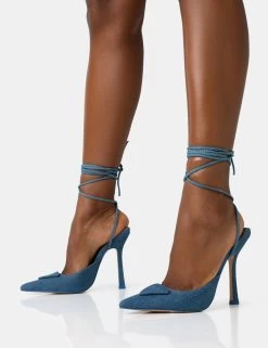 Vada Blue Denim Slingback Lace Up Pointed Court Stiletto Heels 9 Vada Blue Denim Slingback Lace Up Pointed Court Stiletto Heels -Chic Footwear Shop 771A2183