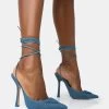 Vada Blue Denim Slingback Lace Up Pointed Court Stiletto Heels