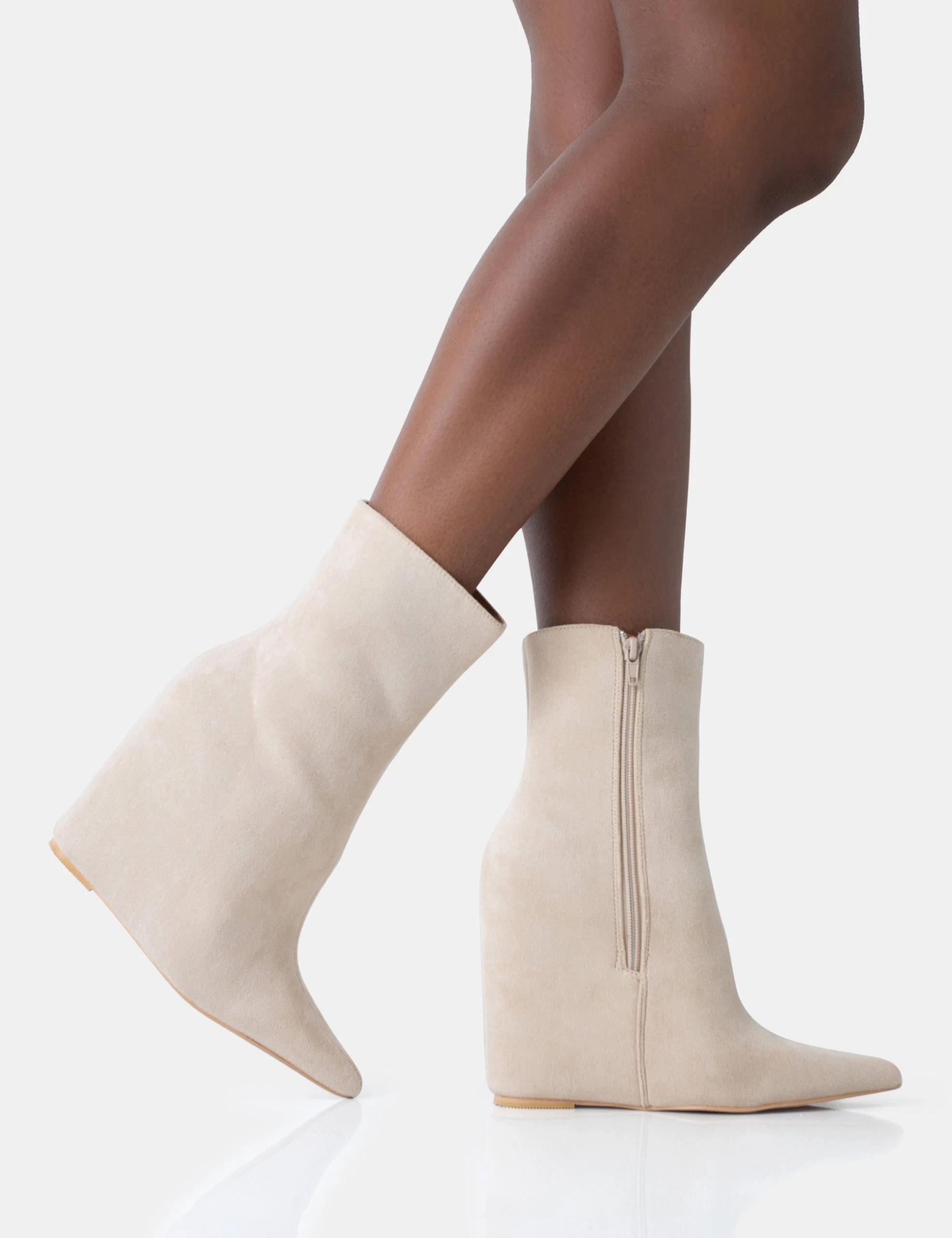 Getaway Beige Faux Suede Wedged Heeled Ankle Boot 4 Getaway Beige Faux Suede Wedged Heeled Ankle Boot - Image 2