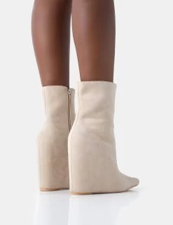 Getaway Beige Faux Suede Wedged Heeled Ankle Boot 9 Getaway Beige Faux Suede Wedged Heeled Ankle Boot -Chic Footwear Shop 771A2395