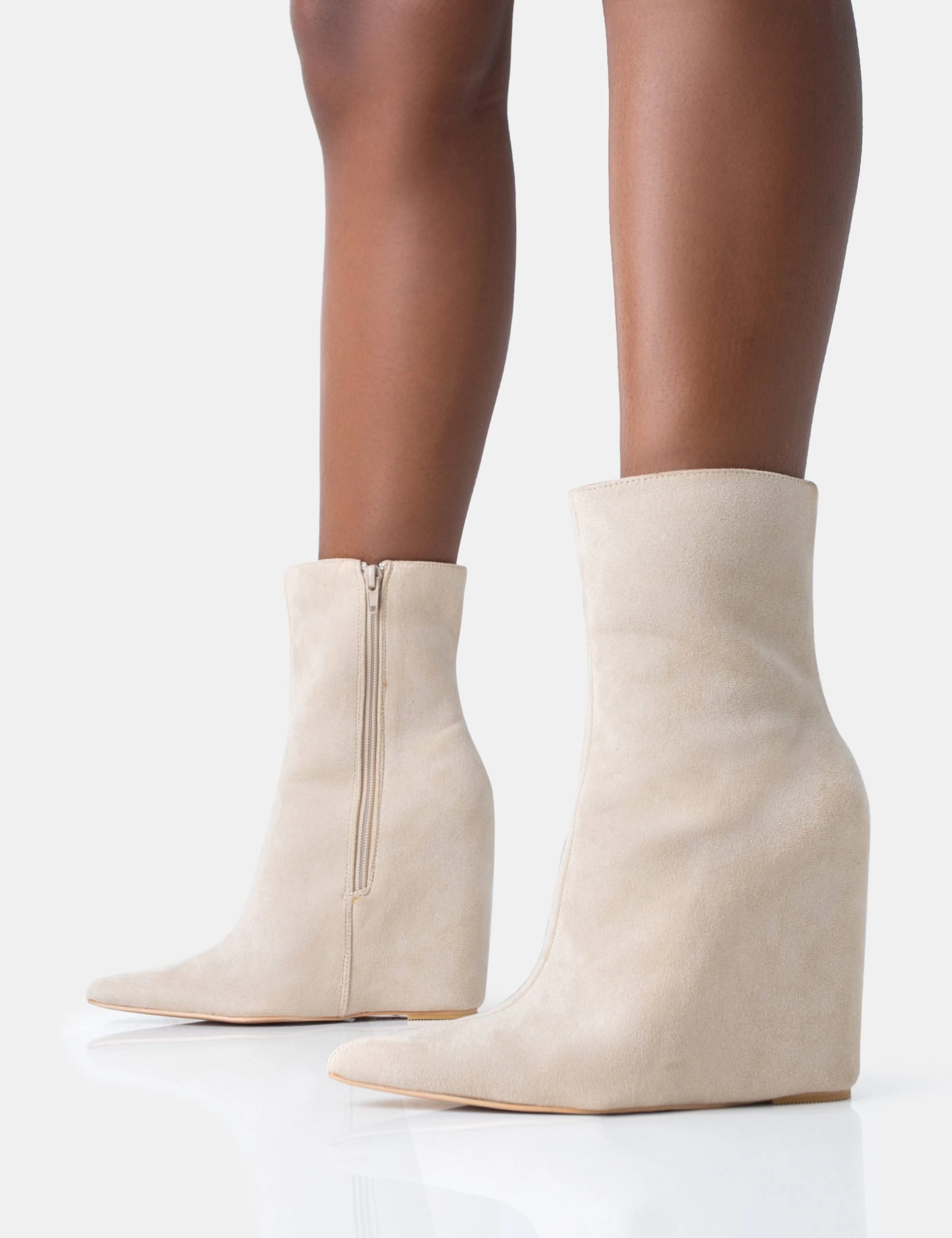 Getaway Beige Faux Suede Wedged Heeled Ankle Boot 5 Getaway Beige Faux Suede Wedged Heeled Ankle Boot - Image 3