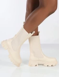 Boston Bone Pu Wide Fit Platform Calf High Chunky Sole Boots -Chic Footwear Shop 771A2404