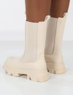 Boston Bone Pu Wide Fit Platform Calf High Chunky Sole Boots -Chic Footwear Shop 771A2406