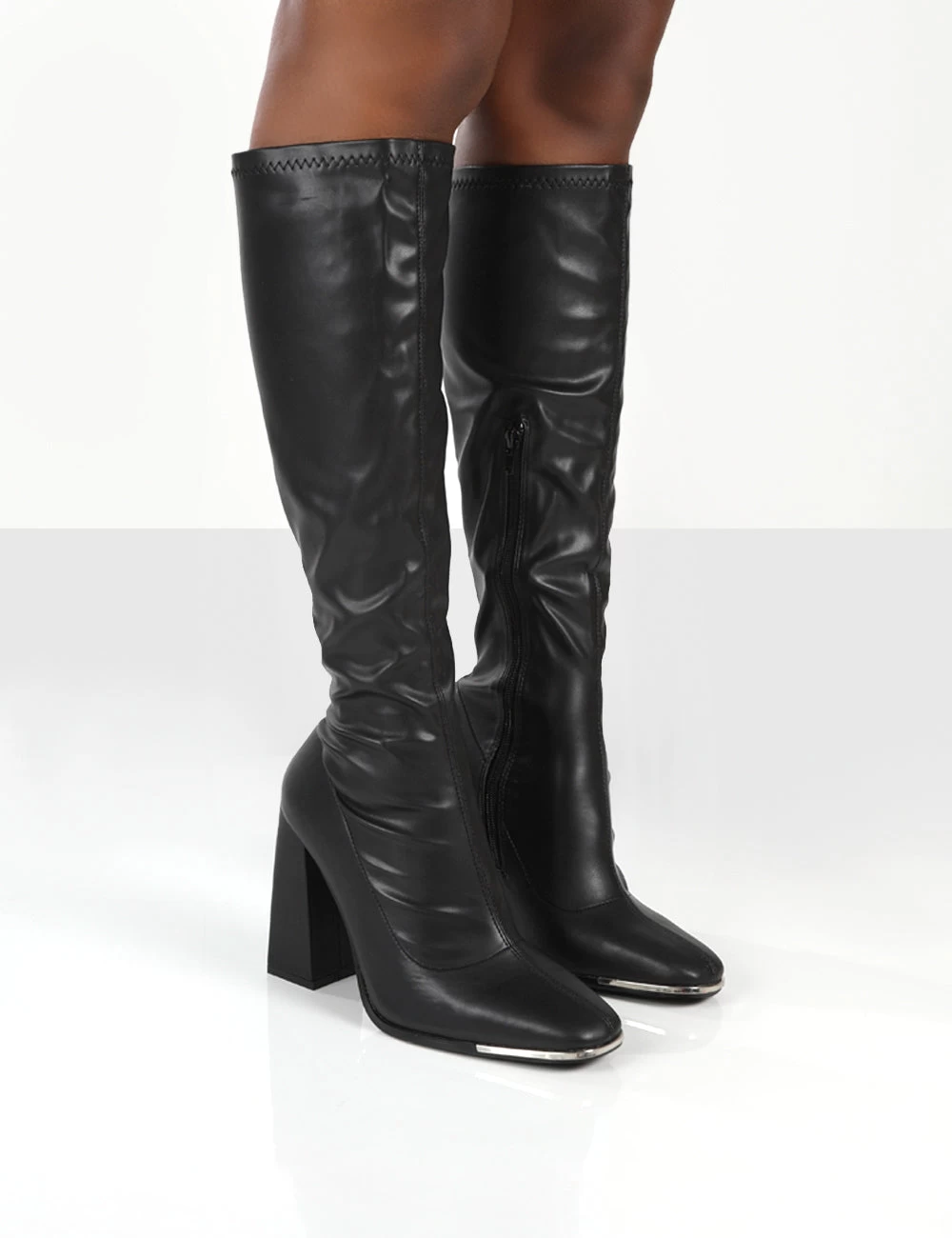 Caryn Black Pu Wide Fit Knee High Block Heeled Boot 3 Caryn Black Pu Wide Fit Knee High Block Heeled Boot