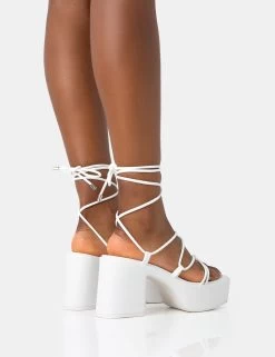 Darcy Ecru Pu Strappy Lace Up Square Toe Mid Flatform Heels -Chic Footwear Shop 771A2409 eadfb467 0879 455b 8ee2 fdd2be985464