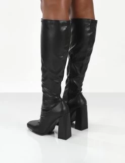 Caryn Black PU Knee High Block Heeled Boot 8 Caryn Black PU Knee High Block Heeled Boot -Chic Footwear Shop 771A2410
