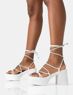 Darcy Ecru Pu Strappy Lace Up Square Toe Mid Flatform Heels -Chic Footwear Shop 771A2410 d6868bc1 d612 4cf5 867d d74448da436c