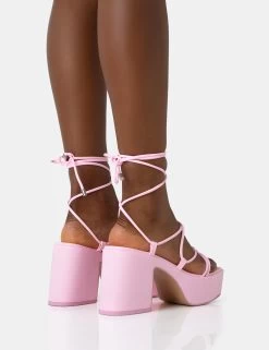 Darcy Baby Pink Strappy Lace Up Square Toe Mid Flatform Heels 11 Darcy Baby Pink Strappy Lace Up Square Toe Mid Flatform Heels -Chic Footwear Shop 771A2413