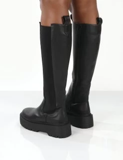 Andi Black Knee High Chunky Sole Boots -Chic Footwear Shop 771A2414
