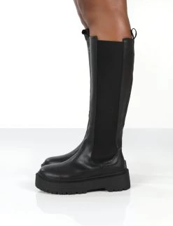 Andi Black Knee High Chunky Sole Boots -Chic Footwear Shop 771A2415