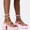 Darcy Baby Pink Strappy Lace Up Square Toe Mid Flatform Heels -Chic Footwear Shop 771A2415copy