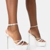 Afterhours White Patent Strappy Platform Square Toe Stiletto Heels -Chic Footwear Shop 771A2431copy1