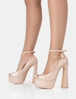 Formation Nude Patent Padlock Detail Chunky Square Peep Toe Platform Heels 8 Formation Nude Patent Padlock Detail Chunky Square Peep Toe Platform Heels -Chic Footwear Shop 771A2497