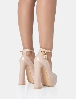 Formation Nude Patent Padlock Detail Chunky Square Peep Toe Platform Heels 9 Formation Nude Patent Padlock Detail Chunky Square Peep Toe Platform Heels -Chic Footwear Shop 771A2499