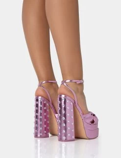 Magnum Pink Metallic PU Knot Strap Platform Diamante Block Heels 9 Magnum Pink Metallic PU Knot Strap Platform Diamante Block Heels -Chic Footwear Shop 771A2518copy