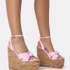 Sandy Pink PU Knot Strap Round Toe Cork Wedge Heels -Chic Footwear Shop 771A2549
