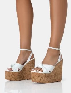Sandy White PU Knot Strap Round Toe Cork Wedge Heels 8 Sandy White PU Knot Strap Round Toe Cork Wedge Heels -Chic Footwear Shop 771A2550
