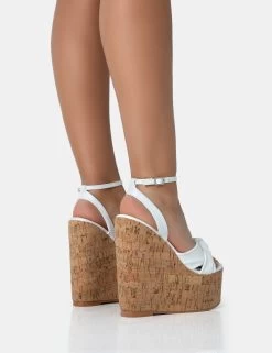Sandy White PU Knot Strap Round Toe Cork Wedge Heels 9 Sandy White PU Knot Strap Round Toe Cork Wedge Heels -Chic Footwear Shop 771A2552