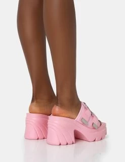 Oslo Pink Buckle Mule Platform Mid Heel Sandals 9 Oslo Pink Buckle Mule Platform Mid Heel Sandals -Chic Footwear Shop 771A2619