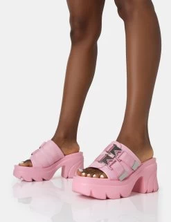 Oslo Pink Buckle Mule Platform Mid Heel Sandals 8 Oslo Pink Buckle Mule Platform Mid Heel Sandals -Chic Footwear Shop 771A2620