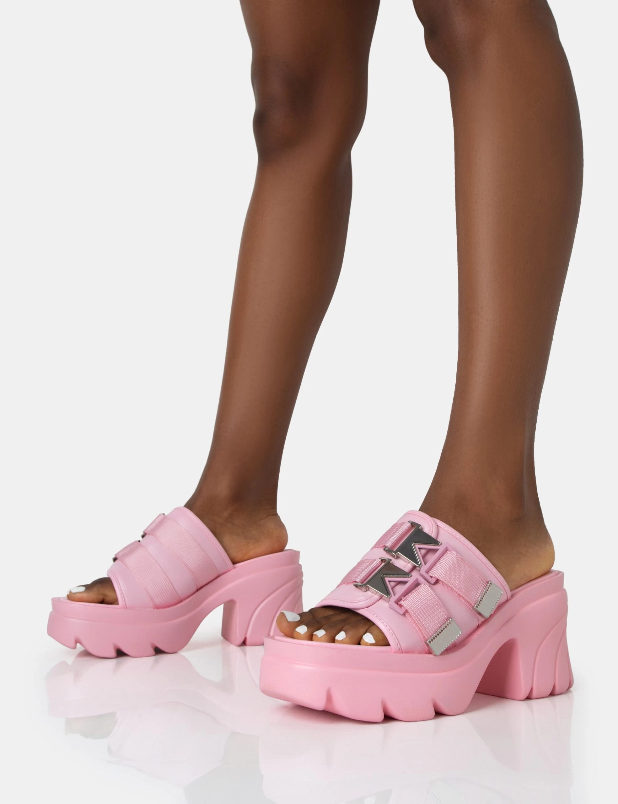 Oslo Pink Buckle Mule Platform Mid Heel Sandals 5 Oslo Pink Buckle Mule Platform Mid Heel Sandals - Image 3