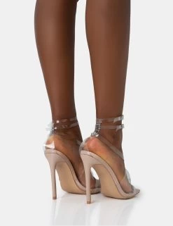 Jojo Nude Patent Cut Out Perspex Strap Square Toe Stiletto Heels -Chic Footwear Shop 771A2649