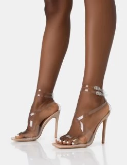 Jojo Nude Patent Cut Out Perspex Strap Square Toe Stiletto Heels -Chic Footwear Shop 771A2650