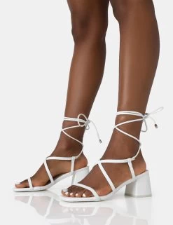 Mabel White Pu Ankle Tie Mid Block Heeled Sandals 8 Mabel White Pu Ankle Tie Mid Block Heeled Sandals -Chic Footwear Shop 771A2798