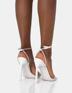 Evan White PU Diamante Barely There Square Toe Stiletto Heels 9 Evan White PU Diamante Barely There Square Toe Stiletto Heels -Chic Footwear Shop 771A2809