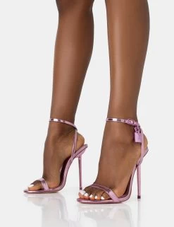 Ti Amo Pink Metallic PU Padlock Detail Barely There Pointed Toe Stilettos Heels 8 Ti Amo Pink Metallic PU Padlock Detail Barely There Pointed Toe Stilettos Heels -Chic Footwear Shop 771A2818