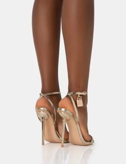 Ti Amo Gold Metallic PU Padlock Detail Barely There Pointed Toe Stilettos Heels 8 Ti Amo Gold Metallic PU Padlock Detail Barely There Pointed Toe Stilettos Heels -Chic Footwear Shop 771A2831