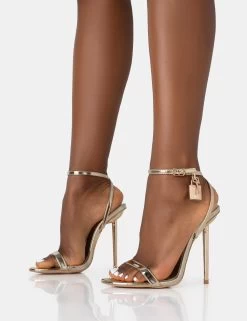 Ti Amo Gold Metallic PU Padlock Detail Barely There Pointed Toe Stilettos Heels 7 Ti Amo Gold Metallic PU Padlock Detail Barely There Pointed Toe Stilettos Heels -Chic Footwear Shop 771A2832