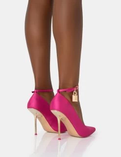 Lotty Hot Pink Satin Padlock Ankle Detail Pointed Court Stiletto Heels 9 Lotty Hot Pink Satin Padlock Ankle Detail Pointed Court Stiletto Heels -Chic Footwear Shop 771A2840