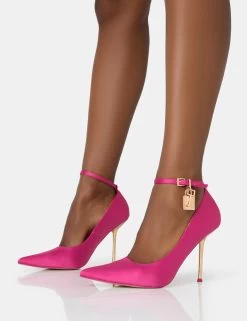 Lotty Hot Pink Satin Padlock Ankle Detail Pointed Court Stiletto Heels 8 Lotty Hot Pink Satin Padlock Ankle Detail Pointed Court Stiletto Heels -Chic Footwear Shop 771A2841