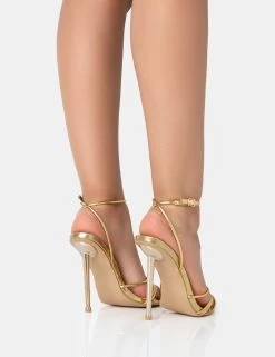 Risque Gold PU Strappy Pointed Toe Gold Stiletto Heels 9 Risque Gold PU Strappy Pointed Toe Gold Stiletto Heels -Chic Footwear Shop 771A3404